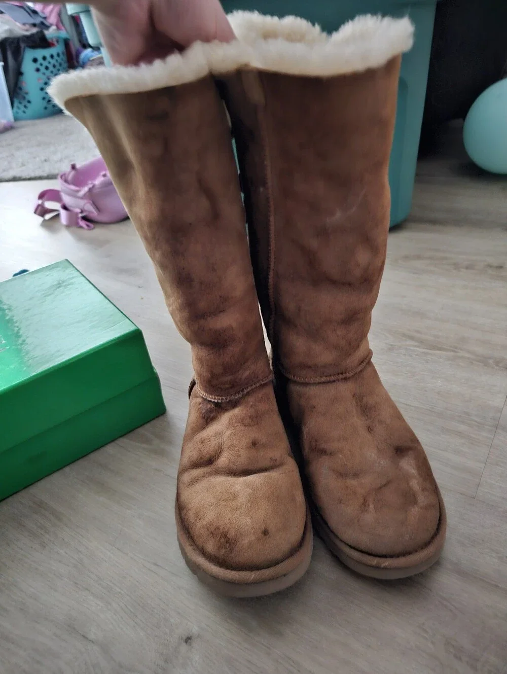 UGG Chestnut Brown Shearling-Trim Back-Bow Boots